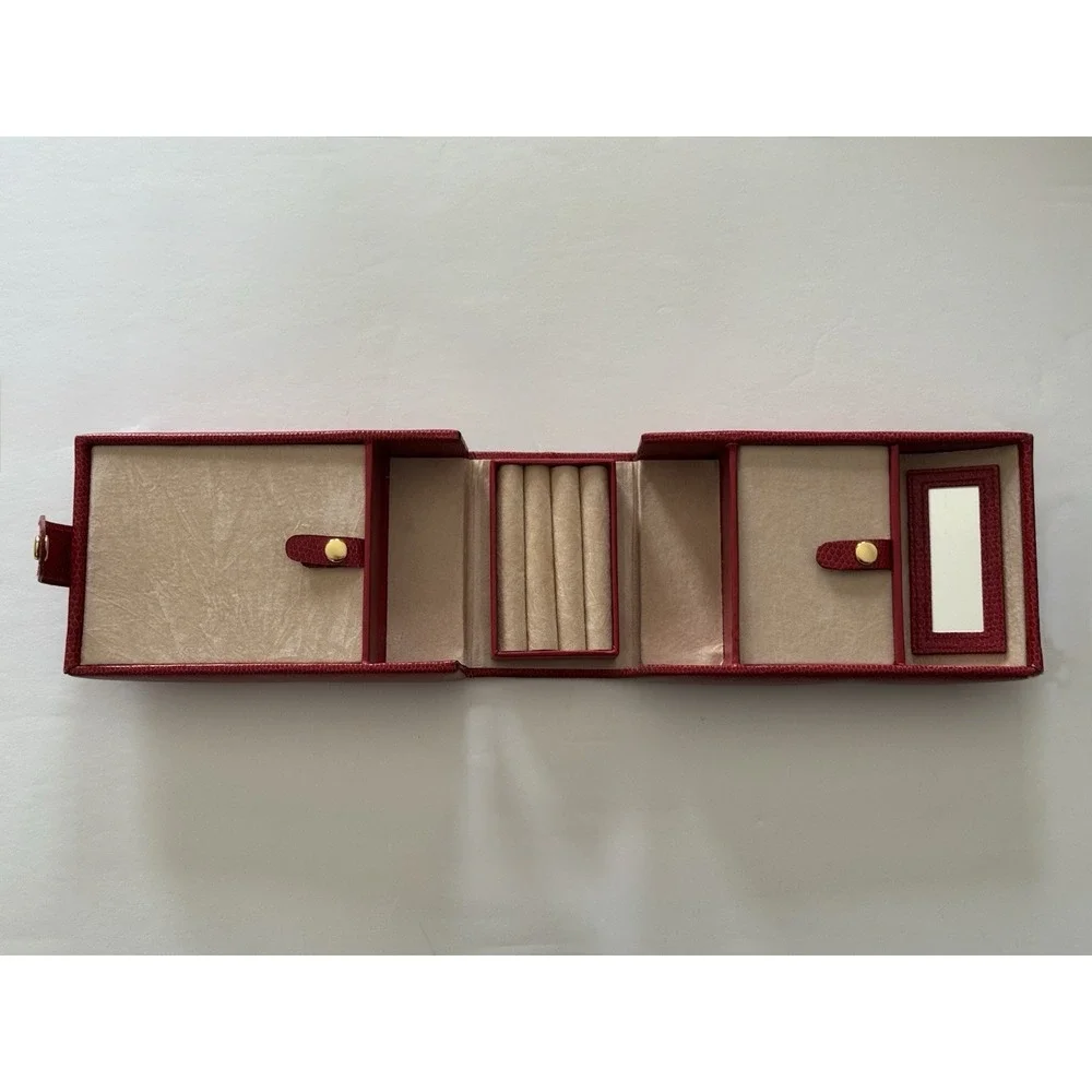 Wolf Designs Red Vintage Pebble Leather Folded Travel Jewelry Box